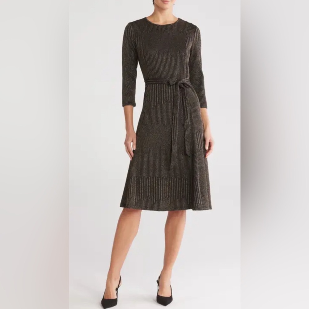 NWT-Sandra Darren Metallic Midi Tie Waist Dress size XL
